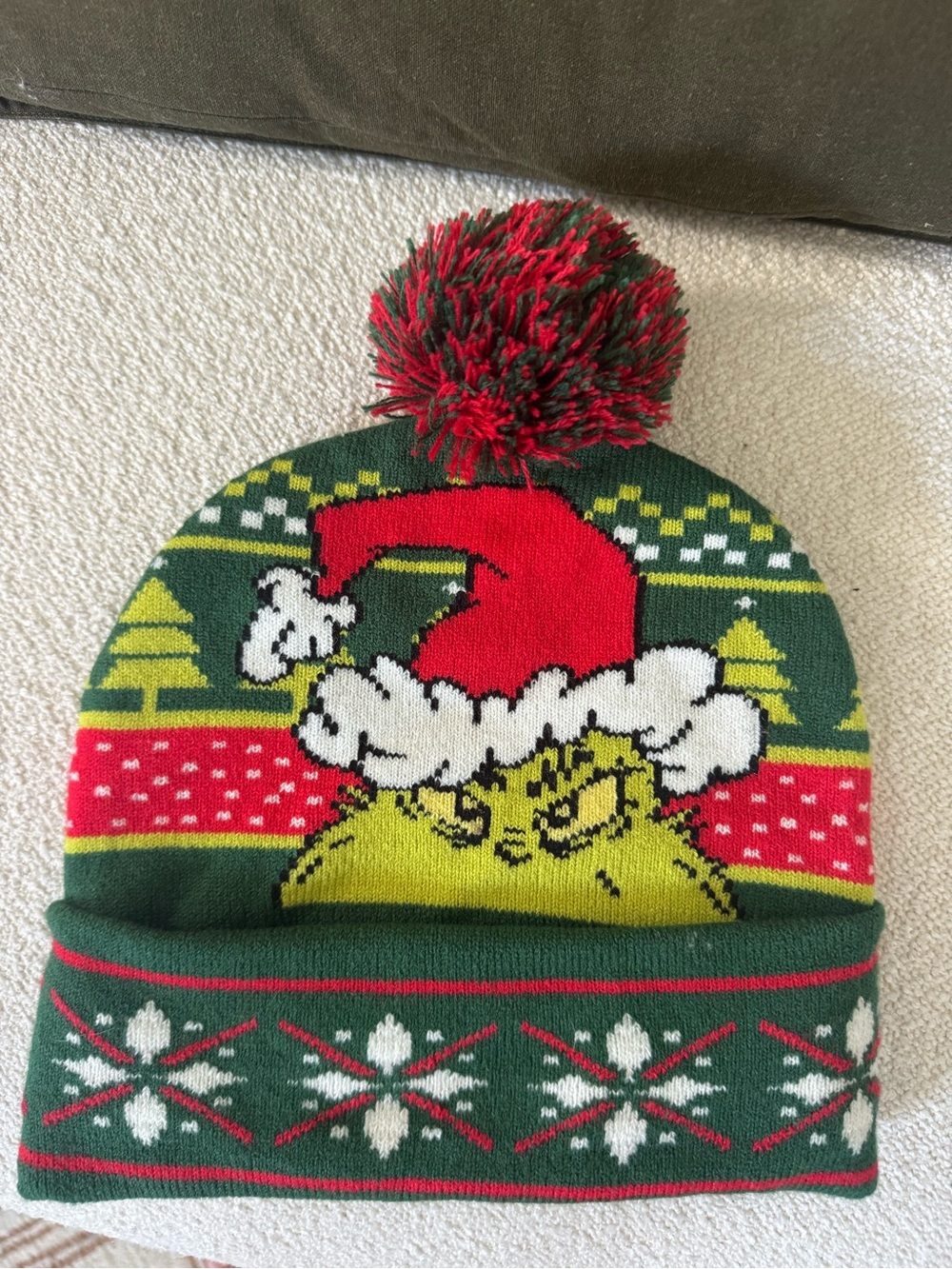 Holiday Grinch Knit Pom Beanie - Green & Red